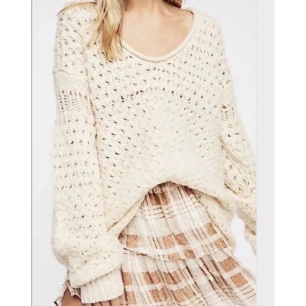 Free People Sweater Open Knit Cream Off White Women Small Boho Slouchy Indie